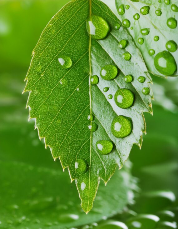 foglia verde con gocce d'acqua