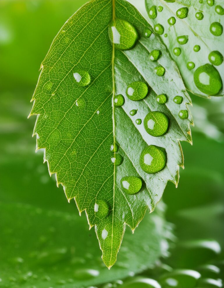 foglia verde con gocce d'acqua